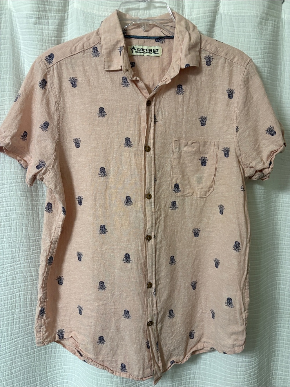 Coconuts by Matisse Peach Short-Sleeve Button-Down with Navy Pineapple Print